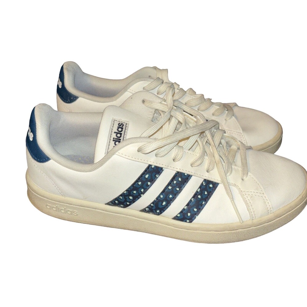 Adidas Womens Grand Court Sneaker Size 9 Blue And Green On Stripes. Neat